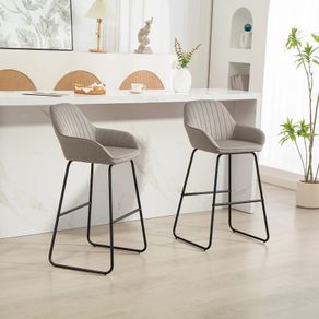 2-Pack Bar Stools, Fabric-upholstered Barstools with Foam Padding, Padded Stools with Metal Legs, Gray
