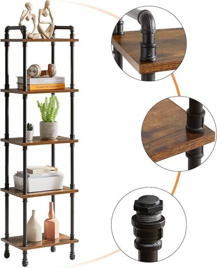 NEW SALE | Ladder Shelf,5-Tier Storage Shelves,Small Bookshelf,Shelving Unit with Metal Frame,Vintage Industrial Plant Display Stand,Bookcase for Living Room, Home Office