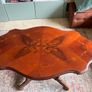 Mahogany Coffee Table with Inlaid Veneer & Carved Pedestal Base Image 2