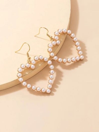 Women's earrings, pearl gold hearts