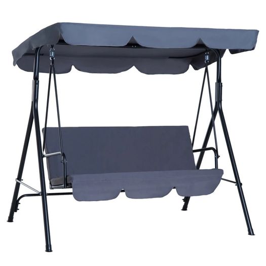 Outsunny 3-Person Porch Swing with Stand, Outdoor Swing for Patio Porch with Adjustable Tilt Canopy & Comfortable Swing Bench-Style Seat, Steel Frame (FREE POSTAGE)