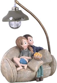 Mini Resin Couple Stting in Sofa with Lamp Living Room Bedroom Decorations for Home Lovers (A)