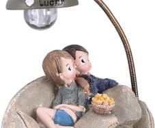 Mini Resin Couple Stting in Sofa with Lamp Living Room Bedroom Decorations for Home Lovers (A)