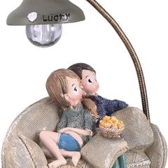 Mini Resin Couple Stting in Sofa with Lamp Living Room Bedroom Decorations for Home Lovers (A)
