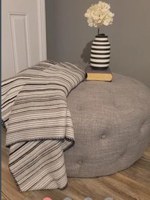 Large mixed linen grey pouffe