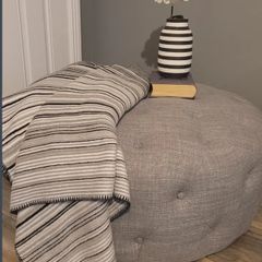 Large mixed linen grey pouffe