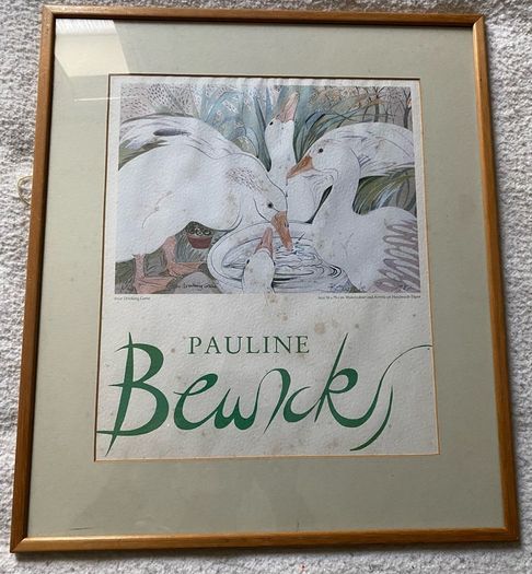 A framed and promotional poster for the solo exhibition of Pauline Bewick 1987