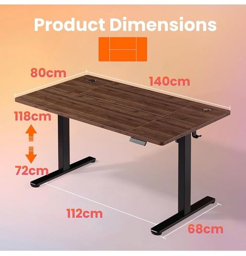 Standing Desk with USB Charging Port, 140 x 80 cm, 4 Preset Height Settings