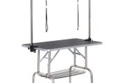 42" Dog Grooming Table, Adjustable Pet Cat Drying Beauty Table with 2 Loops Storage Basket, Rubber Top, Black