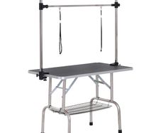 42" Dog Grooming Table, Adjustable Pet Cat Drying Beauty Table with 2 Loops Storage Basket, Rubber Top, Black