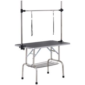42" Dog Grooming Table, Adjustable Pet Cat Drying Beauty Table with 2 Loops Storage Basket, Rubber Top, Black
