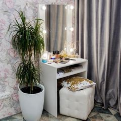 Modern White Vanity Makeup Table with LED Hollywood Lighted Mirror