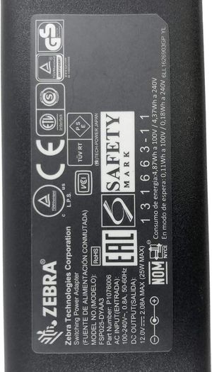 Zebra FSP025-DYAA3 AC Power Supply Adapter 25W for QLn220 QLn320 QLn420 Printer
