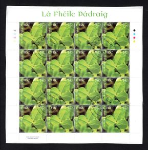 2007 Ireland St Patrick's Day Commemorative Stamp Sheetlet Plate 1B1B1B1B Fine Used with Dublin cancel of 9th February 2007 (First day of issue)