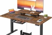 Electric Standing Desk, Height Adjustable, 140 x 70 cm Flexible Monitor Stand and Drawer, USB-C Port, Sedentary Reminder, Rustic Brown and Black, Balok Collection