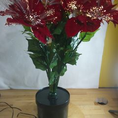 28 Inch Fibre Optic Poinsettia Light Up Flower Arrangement With Mains Adapter Tested Working