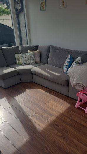 L shaped couch and matching table for sale