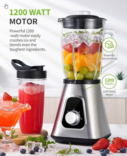 GDOR 1200W Smoothie Blender 2-in-1 with Glass Jug & Travel Cup