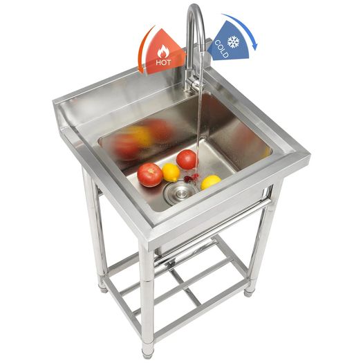 Stainless Steel Utility Sink, 1 Compartment Free Standing Small Sink Include Faucet & legs, 40.6 x 33 x 22.1 cm