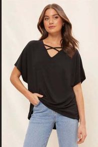 BNWT Friends Like These Black Criss Cross long line  Short sleeve black oversized top size UK20/22/24 EU48/50/52 Postage included
