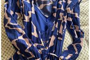 Blue Pattern Wrap Dress with Matching Slip
