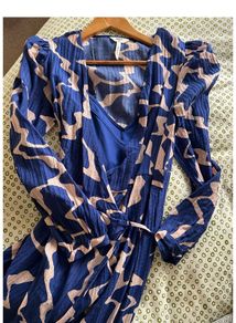 Blue Pattern Wrap Dress with Matching Slip