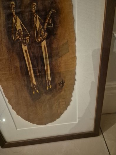 Beautiful pair of mid century style abstract paintings,African/tribal motif,skibbreen framed