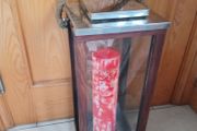 Tall Vintage Nautical Lantern in Teak Wood Case and Chrome 65cm.