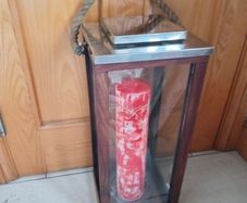 Tall Vintage Nautical Lantern in Teak Wood Case and Chrome 65cm.