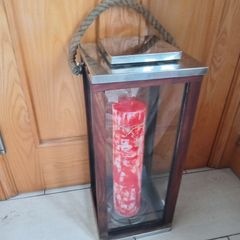 Tall Vintage Nautical Lantern in Teak Wood Case and Chrome 65cm.