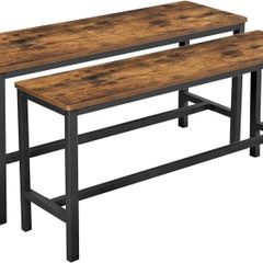 New Set of 2 IndustrialTable Benches Rustic Brown