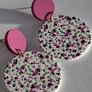 Matte Pink Round Stud Pink Blossom Polymer Clay Earrings Image 2
