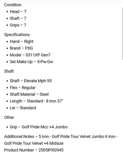 PXG 0311XP Gen7 Irons / 5-Pw-Gw / Elevate Mph 95 Regular