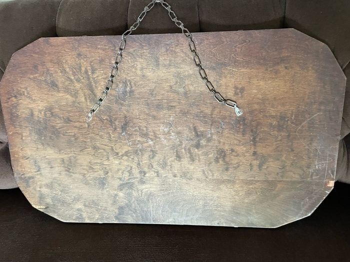 Large Early Mid Century Vintage Beveled Mirror with Reversed Carved Etched Image