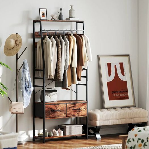 6-in-1 Industrial-Style Hallway Organiser - Brown/Black
