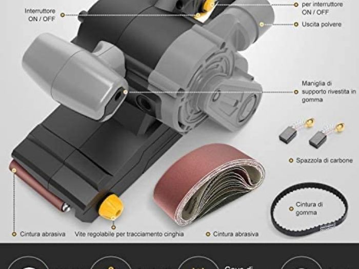 Jellas 1000W Electric Sander, 6 Variable-Speed Control with Self - Locking Switch, 12PCS Sanding Paper (75x533MM), 3m Power Cord for Derusting, Stripping Paint and Polishing (FREE POSTAGE)