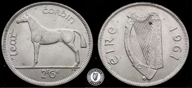[#1] - Ireland 1961 | Irish 2s6d | Irish Half Crown | Horse | KM.16a | UNC