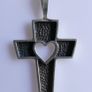 Vintage 925 Sterling Silver Cross Pendant with Heart Cutout on Chain Image 4