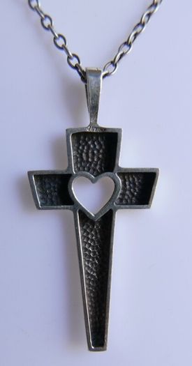 Vintage 925 Sterling Silver Cross Pendant with Heart Cutout on Chain