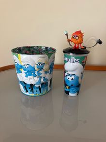 Smurfs Metal popcorn tin and drink cup with straw