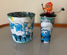 Smurfs Metal popcorn tin and drink cup with straw