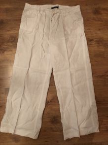 White Linen Ankle Grazer Trousers