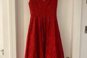 Red Jolie Moi Scalloped V-Neck Lace Dress