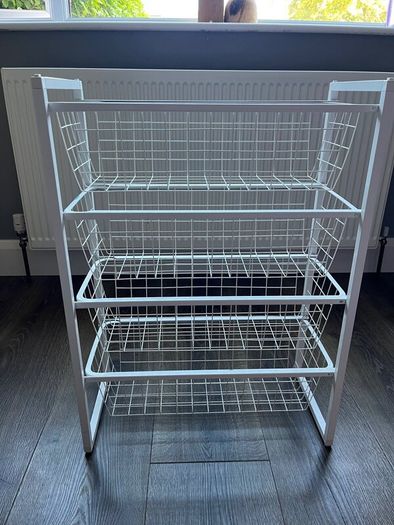 White wire basket storage
