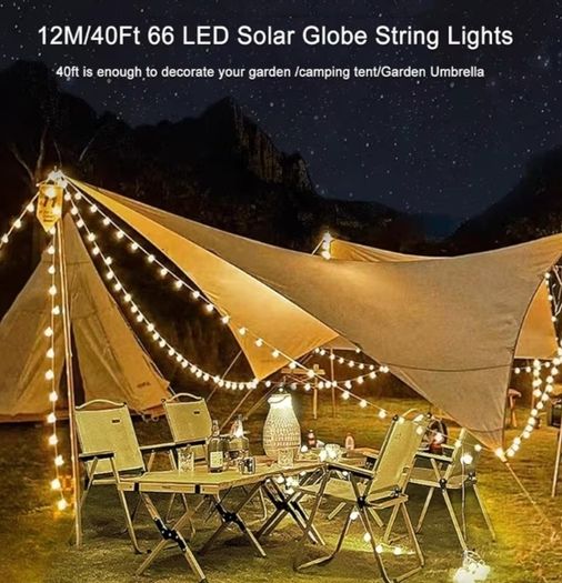 40ft 66 LEDs Solar Garden Light with 8 Modes Crystal Big Balls Solar Powered Waterproof for Camping Tree Patio Yard Wedding Party Decoration