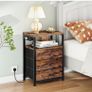 Bedside Table with Charging Station, End Table with 3 Fabric Drawers, Sofa Side Table with USB Ports and Socket, Nightstand for Bedroom, Living Room, Rustic Brown and Black Image 7