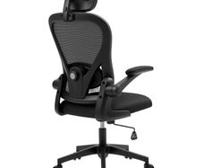 Office chair Ergonomic desk chair with flip-up armrests, adjustable lumbar support Black