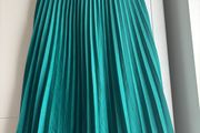 Zara Satin Emerald Green Pleated Midi Skirt