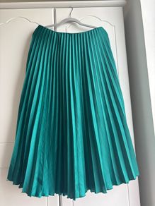 Zara Satin Emerald Green Pleated Midi Skirt