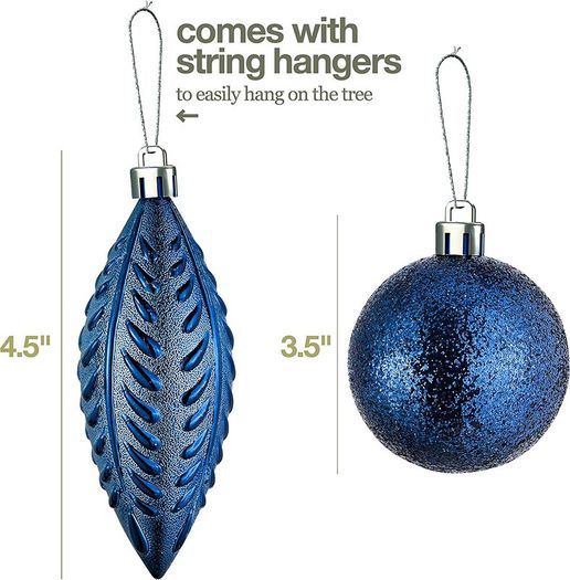 Midnight Blue Christmas Ball Ornaments for Christmas Decoration Baubles-24 Pieces Xmas Tree Shatterproof Ornaments with Hanging Loop for Holiday and Party Decoration(Combo 8 Ball and Shaped Styles)